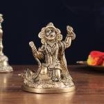 Pure Brass Bhajan Hanuman Idol | 4.5" x 3.5" x 2.5" (11.4 x 8.9 x 6.4 cm) | 700g Devotional Art | Compact Sacred Murti | Premium Collection